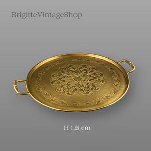 #BrigitteVintageShop Messing Henkeltablett Ø38cm Gilde Handwerk Florale Gravur Serviertablett Orientstil Antik Design Geschenk Messinghochzeit