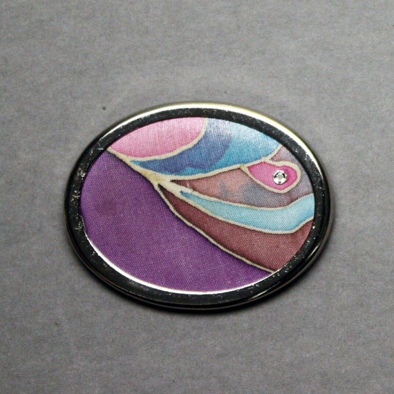 Oval Vintage Brooch 1980s, Handcrafted Unique Pie… - image 1