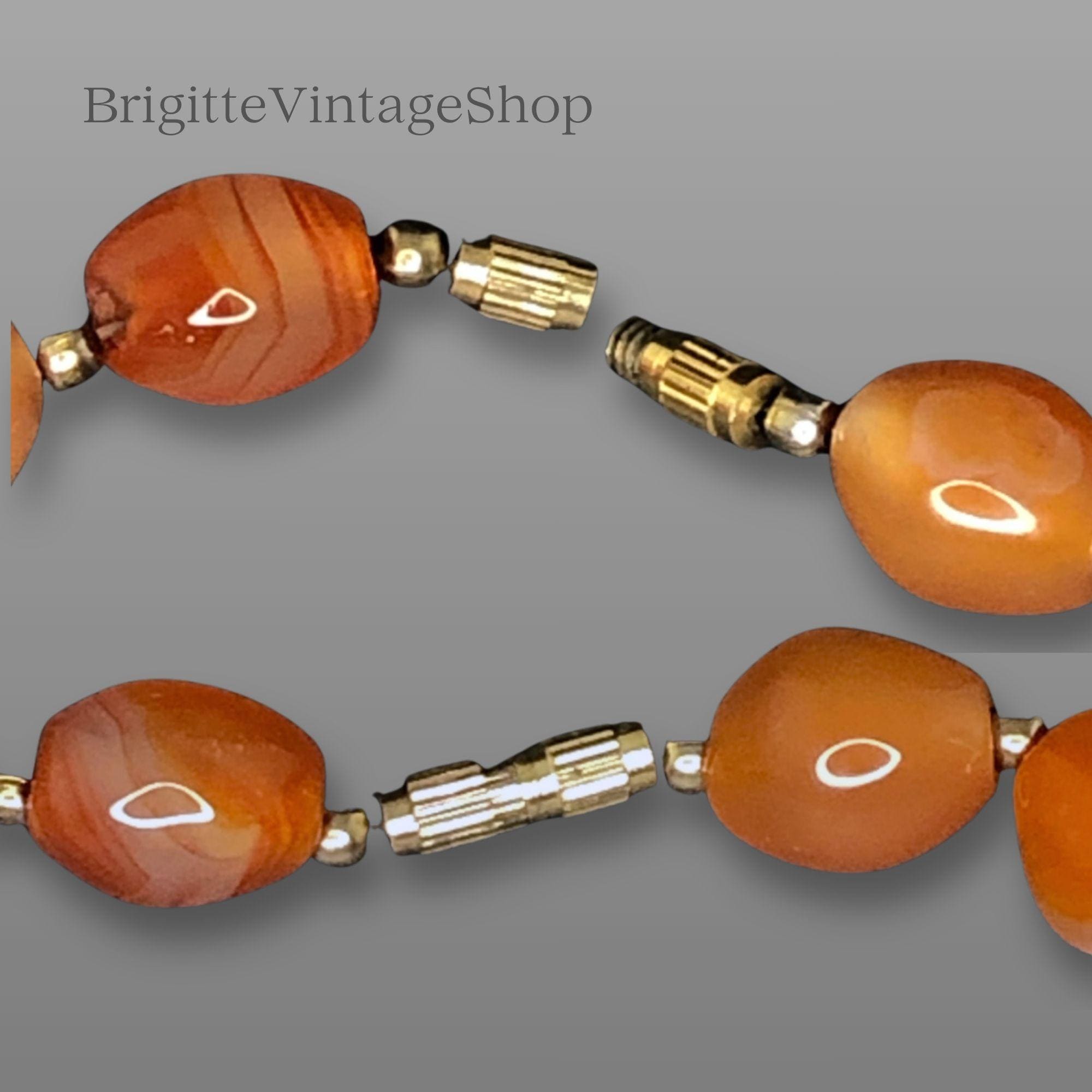 Collier En Pierre Cornaline Avec Perles En Verre - Rouge - Style Années 80 - Neuf Sans Emballage
