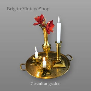 #BrigitteVintageShop Messing Henkeltablett Ø38cm Gilde Handwerk Florale Gravur Serviertablett Orientstil Antik Design Geschenk Messinghochzeit