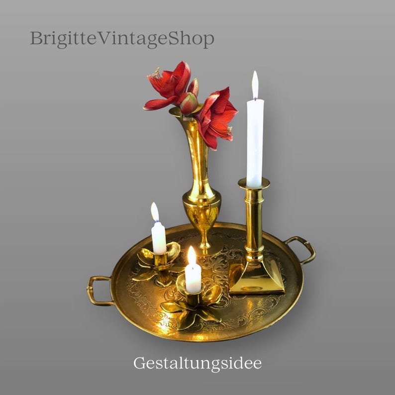 #BrigitteVintageShop Messing Henkeltablett Ø38cm Gilde Handwerk Florale Gravur Serviertablett Orientstil Antik Design Geschenk Messinghochzeit