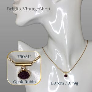 Collar 750AU, orfebrería, collar delicado, cadena de rey, cabujón de rubí, piedra natal, regalo de joyería exclusivo, más información sobre el artículo…