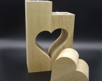 Wooden candle oak massive with heart