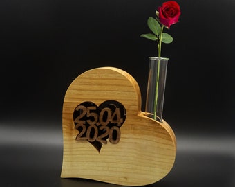 Enregistrer le vase en bois Date en frêne massif, huilé avec de haute qualité de vernis à huile de lin incl. tube à essai