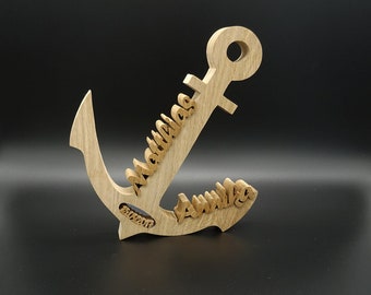 Anchor with name and date of wood, solid oak