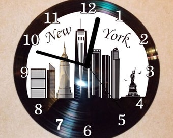 Schallplatten Uhr , Wanduhr Stadt New York