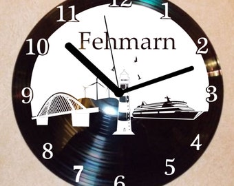 Schallplatten Uhr , Wanduhr Stadt Fehmarn