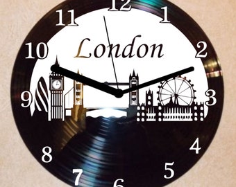 Schallplatten Uhr , Wanduhr Stadt London