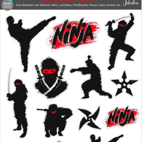 Aufkleber wasserfest Ninja, Sticker, Ninja Aufkleber, wasserfeste Sticker, Ninja, spülmaschinenfeste Sticker, Ninja Kämpfer
