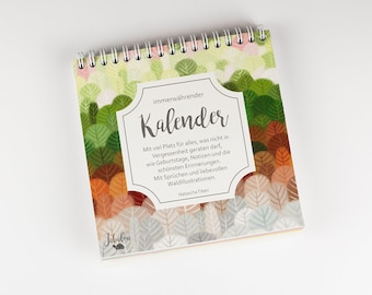 Perpetual desk calendar with 58 pages, birthday calendar, reminder calendar, forest illustrations and sayings calendar