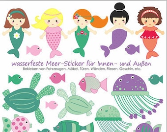 Aufkleber wasserfest Meerjungfrauen, Sticker, Aufkleber, Meerjungfrau, wasserfeste Sticker, spülmaschinenfest, Brotdose, Fliesen, Türen