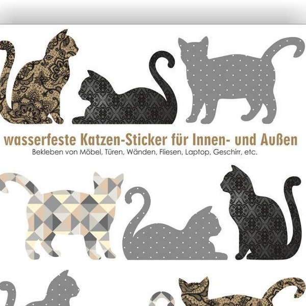 Aufkleber wasserfest Katzen, Sticker, Aufkleber, wasserfeste Sticker, spülmaschinenfest, Brotdose, Fliesen, Türen, Möbel, Katze, Cats