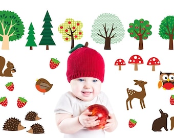 Wald Wandtattoo, Waldtiere und Bäumen fürs Babyzimmer, Kinderzimmer, Wandaufkleber, Wand Sticker, Aufkleber, Wall Sticker, Jabalou, Wald