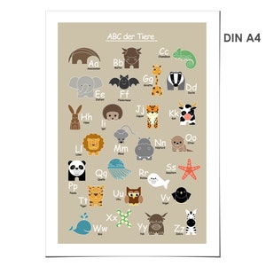 Poster ABC A4, ABC der Tiere, Plakat Alphabet, Tiere unserer Erde, Kinderbild ABC, Druck Kinderzimmer, abc Bild 2