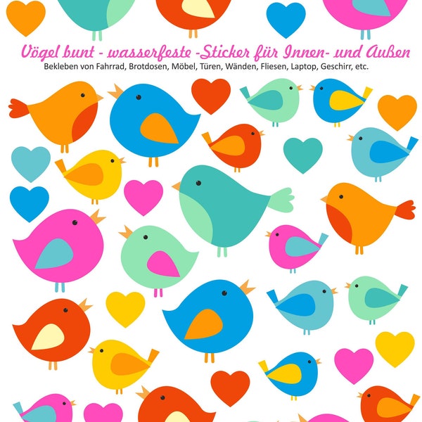 Stickers waterproof birds, stickers, stickers, colorful birds, birds, waterproof stickers, dishwasher safe, bread tin, tiles, doors, furniture