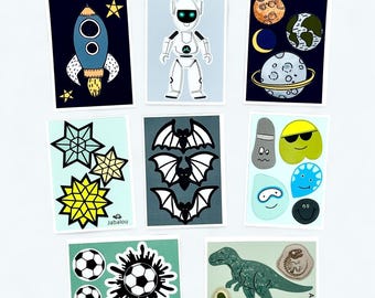 Set of dishwasher-safe stickers for filling advent calendars or party favors for children's birthdays - boys