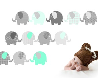 Elefanten Wandtattoo, Aufkleber Wand Babyzimmer, Elefant, Elefanten, Wandaufkleber, Wandtattoo, Wall decal, Kinderzimmer, Mint, Kinder