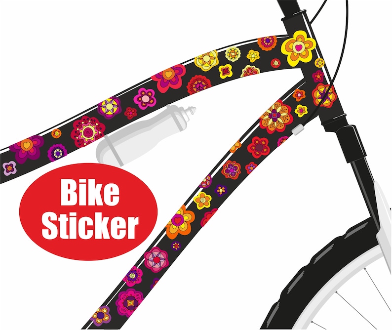 Blumen Fahrradaufkleber, Aufkleber fürs Fahrrad, Sticker Fahrrad, Fahrradsticker, wasserfeste Sticker, Aufkleber, rote Blüten Bild 1