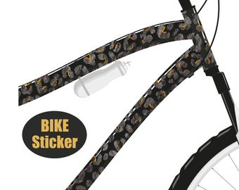 Leopard print bicycle stickers, black and orange - weatherproof bicycle stickers for bicycles and helmets