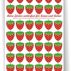 Aufkleber wasserfest Erdbeeren, Sticker, Aufkleber, Erdbeeren, wasserfeste Sticker, spülmaschinenfest, Brotdose, Fliesen, Türen, Möbel Bild 1