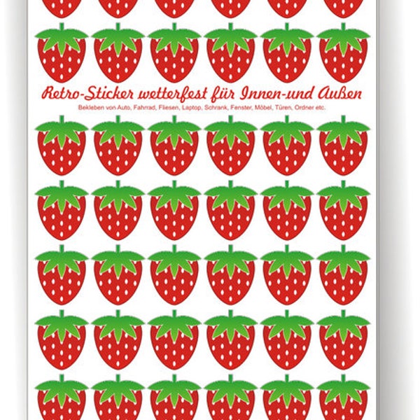 Aufkleber wasserfest Erdbeeren, Sticker, Aufkleber, Erdbeeren, wasserfeste Sticker, spülmaschinenfest, Brotdose, Fliesen, Türen, Möbel