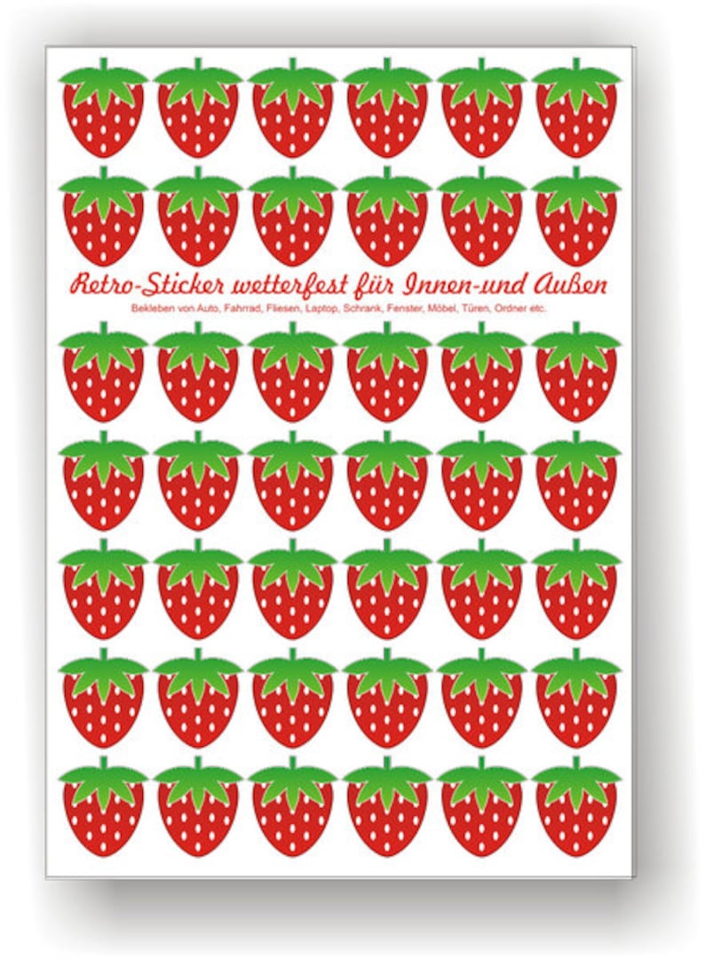 Sticker waterproof strawberries, stickers, stickers, strawberries, waterproof stickers, dishwasher safe, lunch box, tiles, doors, furniture image 1