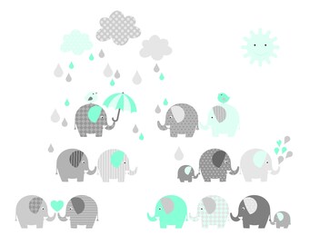 Elefanten Wandtattoo, mint PLUS Aufkleber Wand Babyzimmer, Elefant, Elefanten, Wandaufkleber, Wandtattoo, Wall decal, Kinderzimmer, Kinder