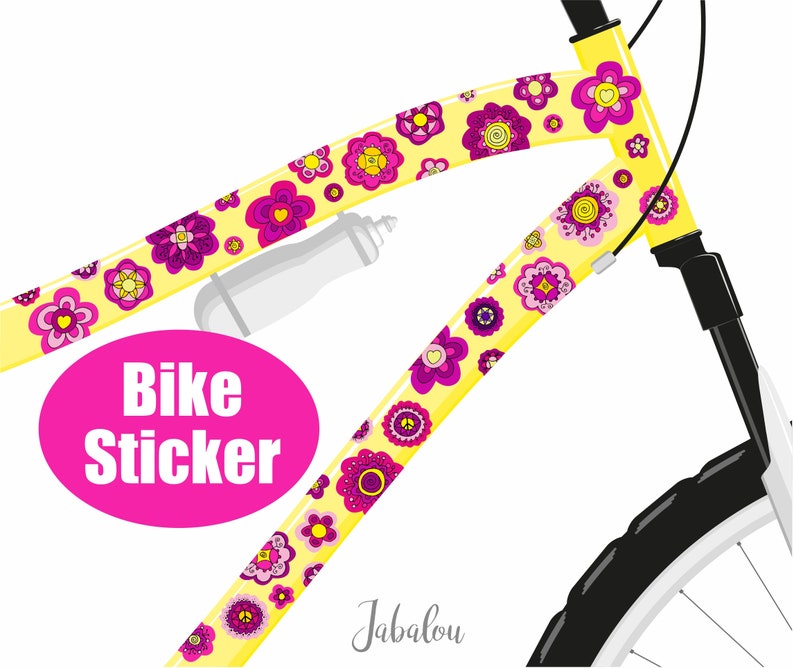 Blumen Aufkleber fürs Fahrrad, Sticker Fahrrad, Fahrradaufkleber, Fahrradsticker, wasserfeste Sticker, Aufkleber, Pink, Blüten Bild 1