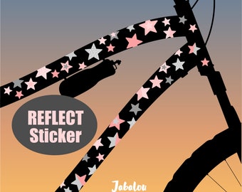 reflective bike stickers, pink stars, stickers for bike, bike stickers, bike stickers, glow at night, stickers, stickers