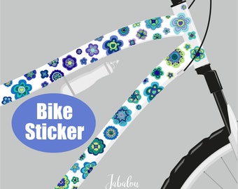 Blumen Fahrradaufkleber, Aufkleber fürs Fahrrad, Fahrradaufkleber, Fahrradsticker, wasserfeste Sticker, Aufkleber, Blaue Blüten