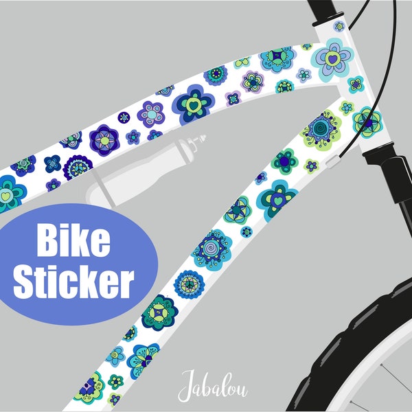 Blumen Fahrradaufkleber, Aufkleber fürs Fahrrad, Fahrradaufkleber, Fahrradsticker, wasserfeste Sticker, Aufkleber, Blaue Blüten