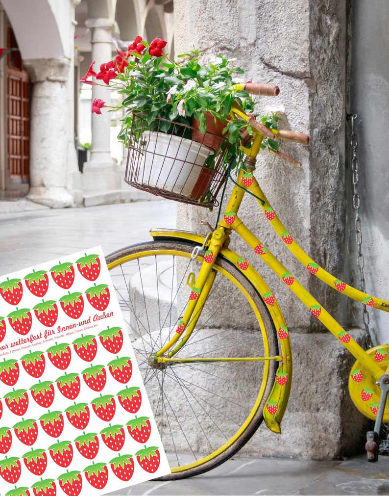 Erdbeeren Fahrradaufkleber, Aufkleber fürs Fahrrad, Sticker Fahrrad, Fahrradsticker, wasserfeste Sticker, Aufkleber, Sticker Bild 2