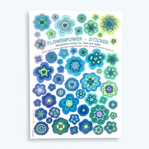 Aufkleber wasserfest Blumen, Sticker, Aufkleber, Blüten, blaue Blumen, wasserfeste Sticker, spülmaschinenfest, Brotdose, Fliesen, Türen