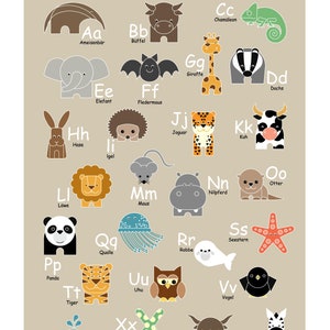 Poster ABC A4, ABC der Tiere, Plakat Alphabet, Tiere unserer Erde, Kinderbild ABC, Druck Kinderzimmer, abc Bild 1