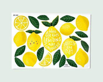 Lemon sticker sheet A5 for lunchbox, water bottle and decorative objects
