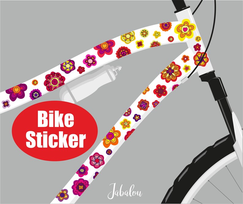 Blumen Fahrradaufkleber, Aufkleber fürs Fahrrad, Sticker Fahrrad, Fahrradsticker, wasserfeste Sticker, Aufkleber, rote Blüten Bild 2