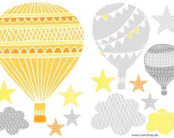 Hot air balloons wall sticker. Sticker wall baby room, hot air balloons yellow gray sticker, wall sticker, wall decal, children's room, Jabalou