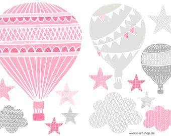 Heißluftballons Wandtattoo, Aufkleber Wand Babyzimmer, Heißluftballons rosa Sticker, Wandaufkleber, Wandtattoo, Wall decal, Kinderzimmer