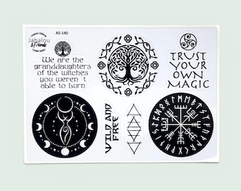 Pagan stickers, dishwasher safe | Witchy stickers for water bottles, lunch boxes, laptops, cars | Witch sticker sheet A5