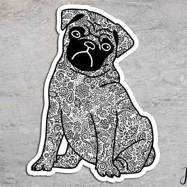 Mops Aufkleber, Hunderasse Sticker Auto, Autoaufkleber Hunde, wasserfester Sticker Hund, Mops Autoaufkleber, Mops Autosticker, Zentangle