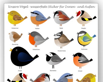 Aufkleber wasserfest Vögel, Sticker, Aufkleber, unsere Vögel, Vögel, wasserfeste Sticker, spülmaschinenfest, Brotdose, Fliesen, Türen, Möbel