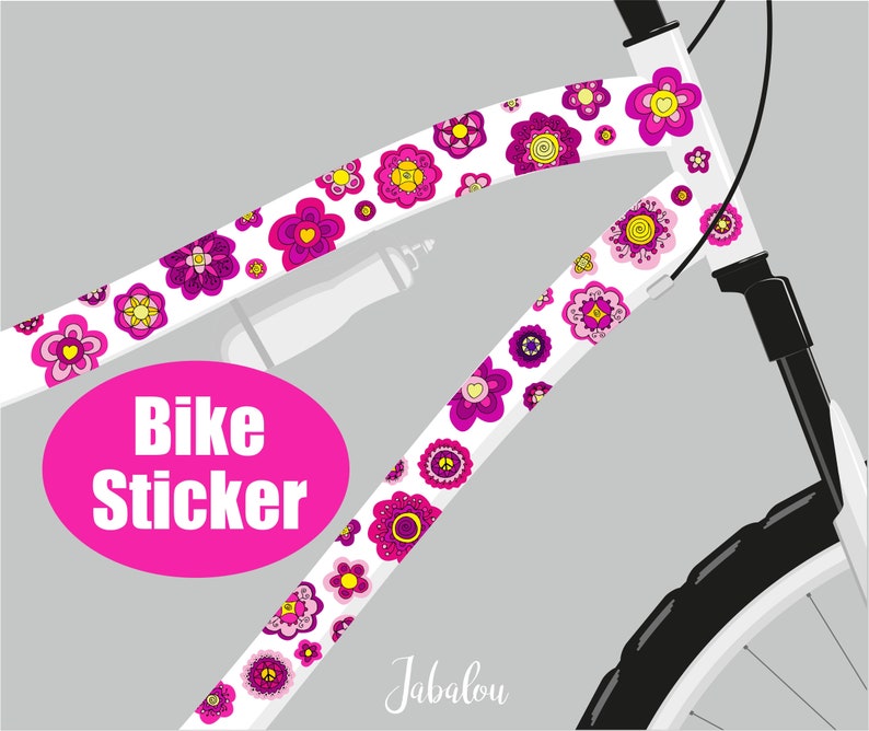 Blumen Aufkleber fürs Fahrrad, Sticker Fahrrad, Fahrradaufkleber, Fahrradsticker, wasserfeste Sticker, Aufkleber, Pink, Blüten Bild 2