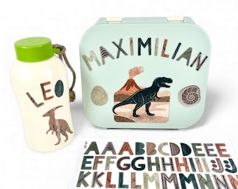 Dishwasher-safe dinosaur letter stickers A5, alphabet stickers, dinosaur pattern, for lunch boxes and water bottles, Jabalou Design