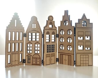 Laser Cut File Houses SVG DXF Pdf Eps – Narrow Townhouses / Canal Houses – Digital Cutting File Decorative Row of Houses