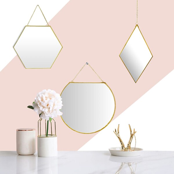 Brass-Finished Wall Mirror for Timeless Glamour, Diamond Mirror, Hexagon mirror, Round Mirror,Geometric Wall Mirror,Mirror Wall Art