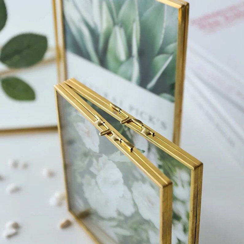 Hinged Folding Gold Metal Picture Frames 3.5 X 5 Double Etsy