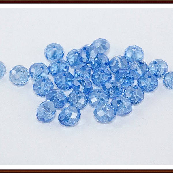 Glasperlen Kristall Facetten Rondell 8x6 Hellblau
