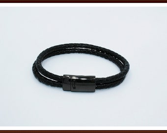 Lederarmband EDELSTAHL SCHWARZ Leder geflochten schwarz