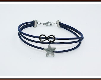 Edelstahl Lederarmband Armband Leder Stern Wickeloptik Stern Unendlichkeit
