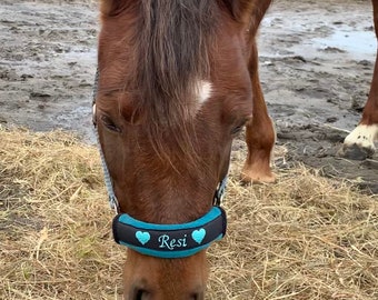 Noseband Name und Herzen — Halfterschoner aus Fleece mit Klettverschluss - Pony - Cob - Warmblut ein tolles Reitergeschenk